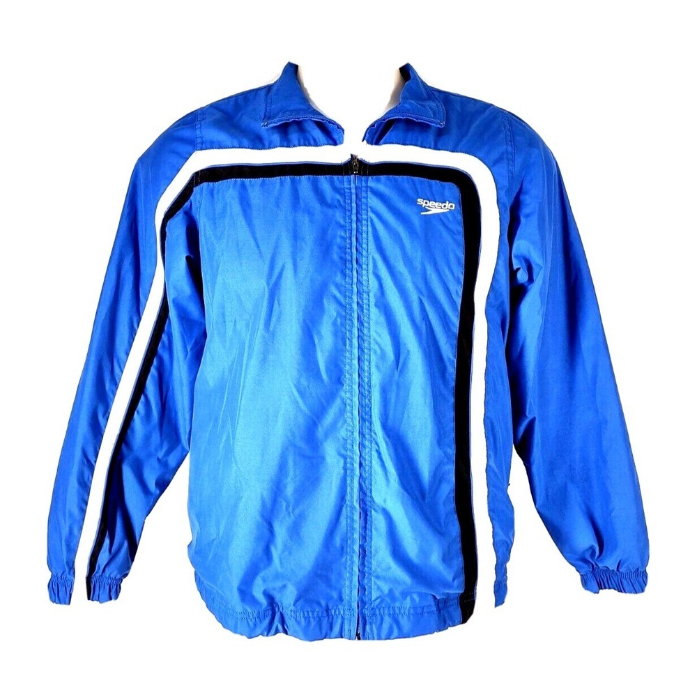 Speedo Track Jacket Medium Windbreaker Mens Blue Stripe Athleisure Gorp Core Zip